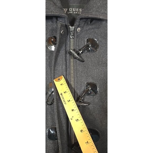 GUESS Wool Blend Winter Coat Gray Lined Toggle Buttons Removable Hood Women's L - Picture 7 of 16
